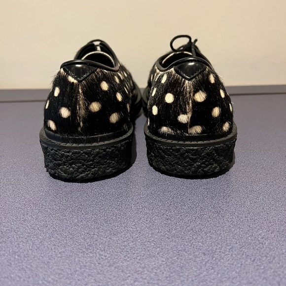 Adieu Paris Black and White Polka Dot Cowhide Lace Up Loafers - Picture 4 of 5
